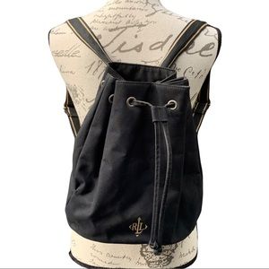 Lauren by Ralph Lauren Black, Canvas Drawstring Bucket Backpack Style